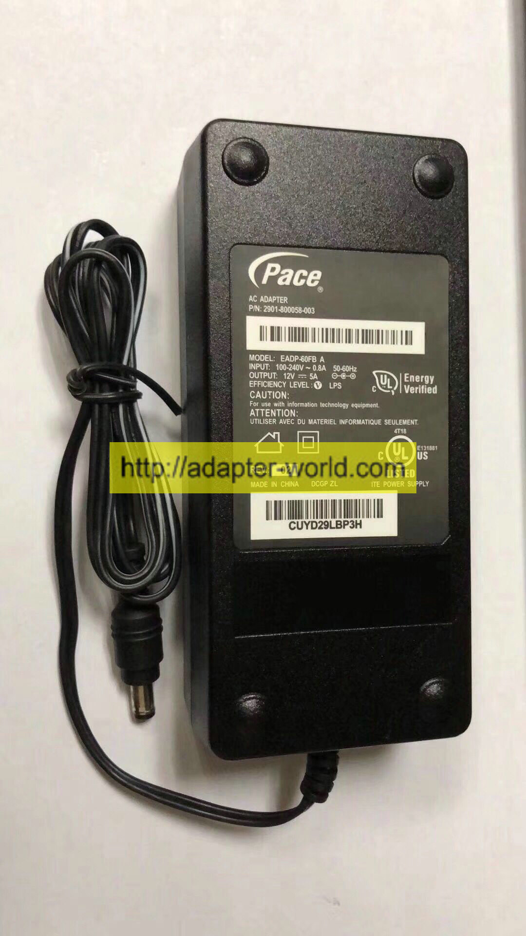 *100% Brand NEW* Pace 12V--5A MODEL:EADP-60FB A P/N:2901-800058-003 AC ADAPTER Power Adapter Free shipping! - Click Image to Close